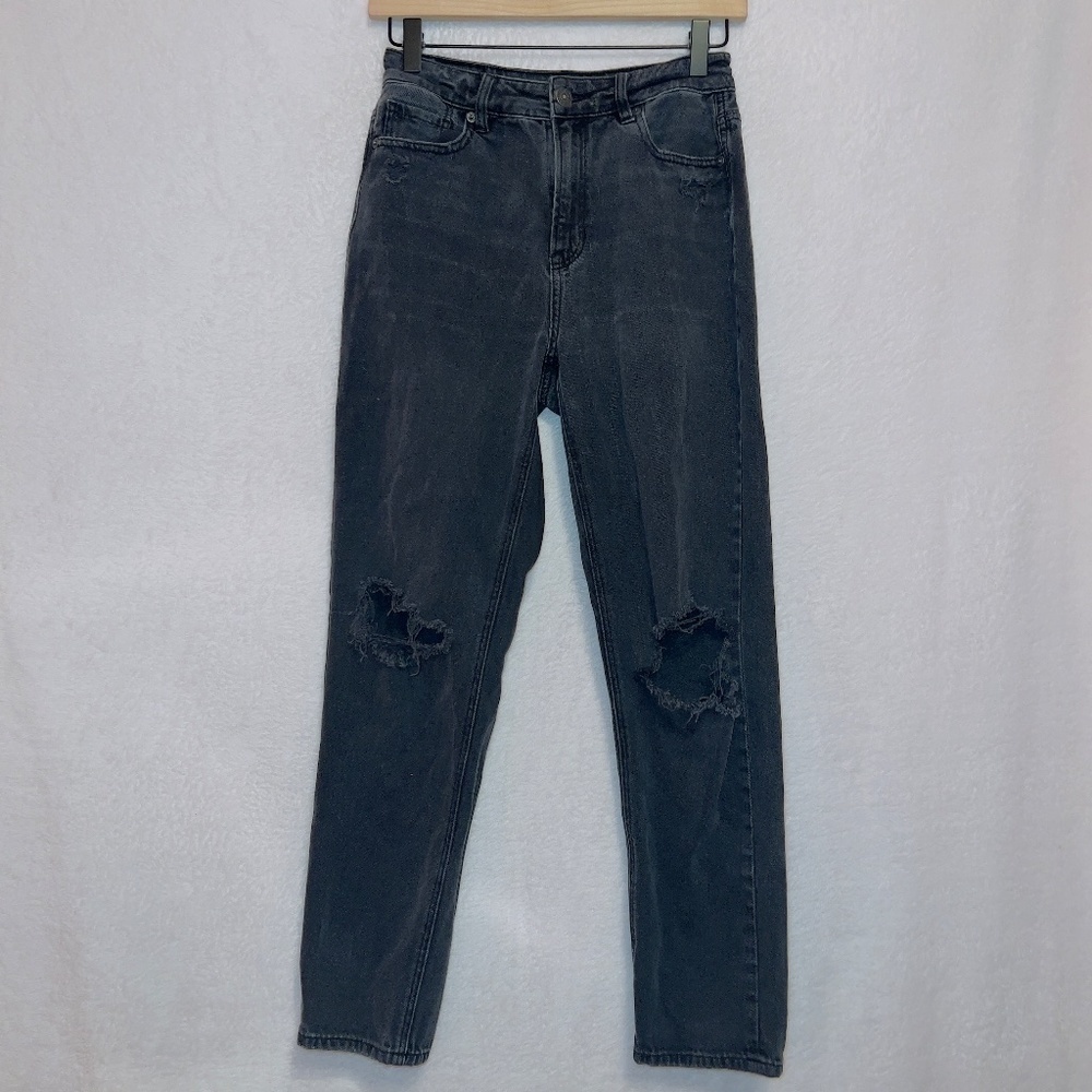 American Eagle AE Black Wash Denim High Rise Mom Straight Jean size 0